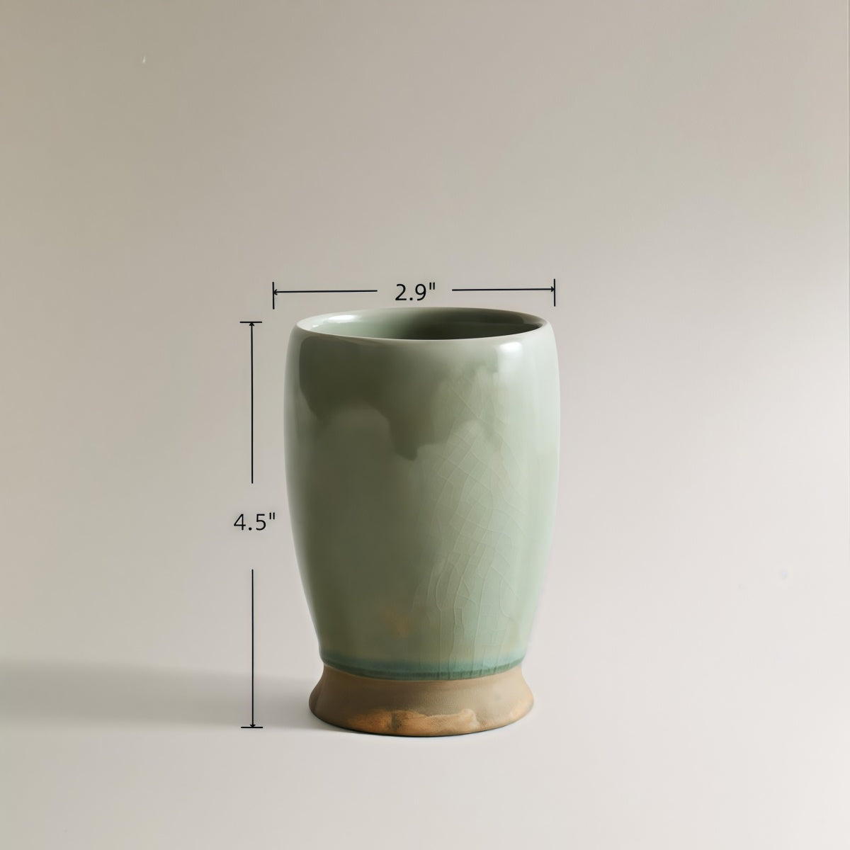 Vintage Green Crackle-Glaze Ceramic Set rinse cup, pale green ceramic with a rounded shape and brown pedestal base