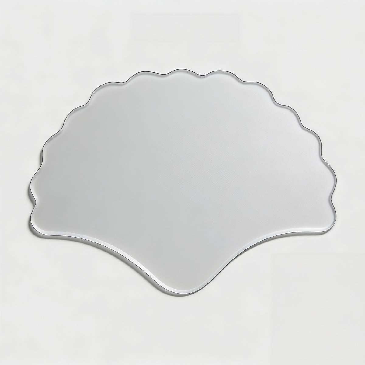 French Vintage-Style shell-shaped resin tabletop with translucent white finish and scalloped, wavy edges
