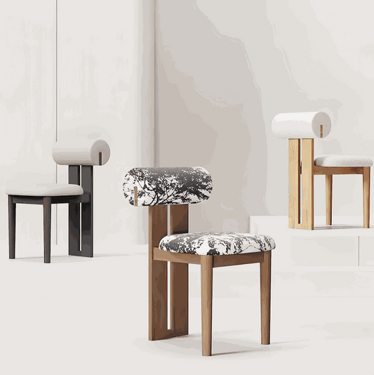 Set of 2 elegant Nordic dining chairs with unique cylindrical backrests and modern design