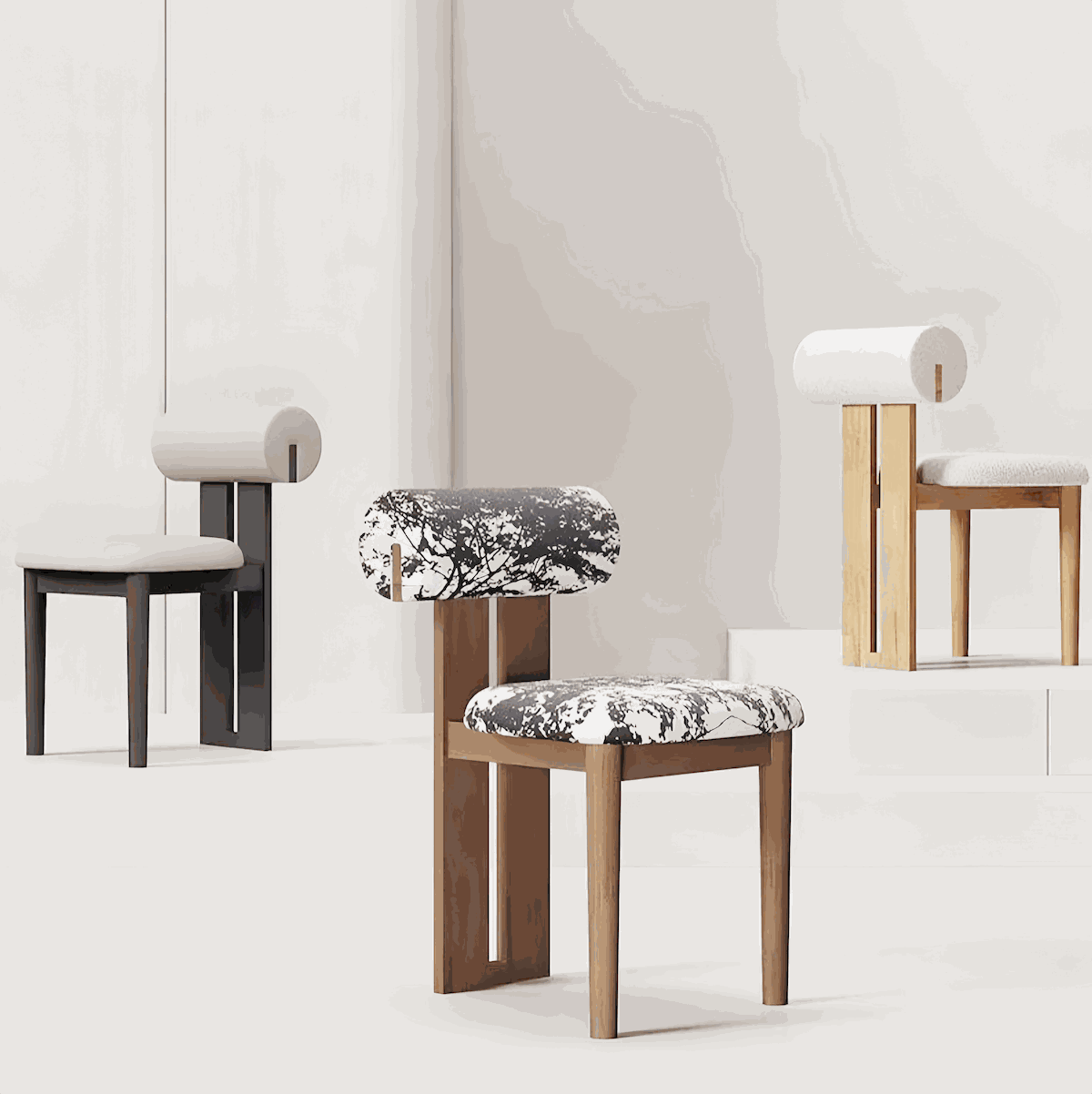 Set of 2 elegant Nordic dining chairs with solid wood frame and microfiber leather seats.