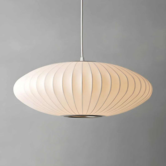 Minimalist indoor disk-shaped silk pendant light with warm white LED and sleek modern design
