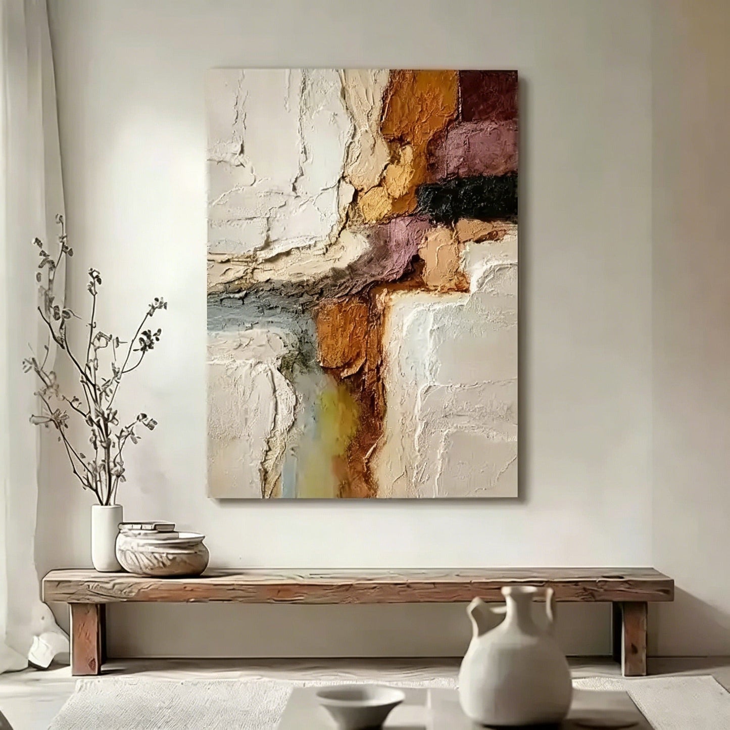 Hand-painted abstractLarge Wall Art - Hand-Painted Abstract Oil Painting for Modern Living Rooms oil painting mid-century framed wall art with textured surface for living room decor