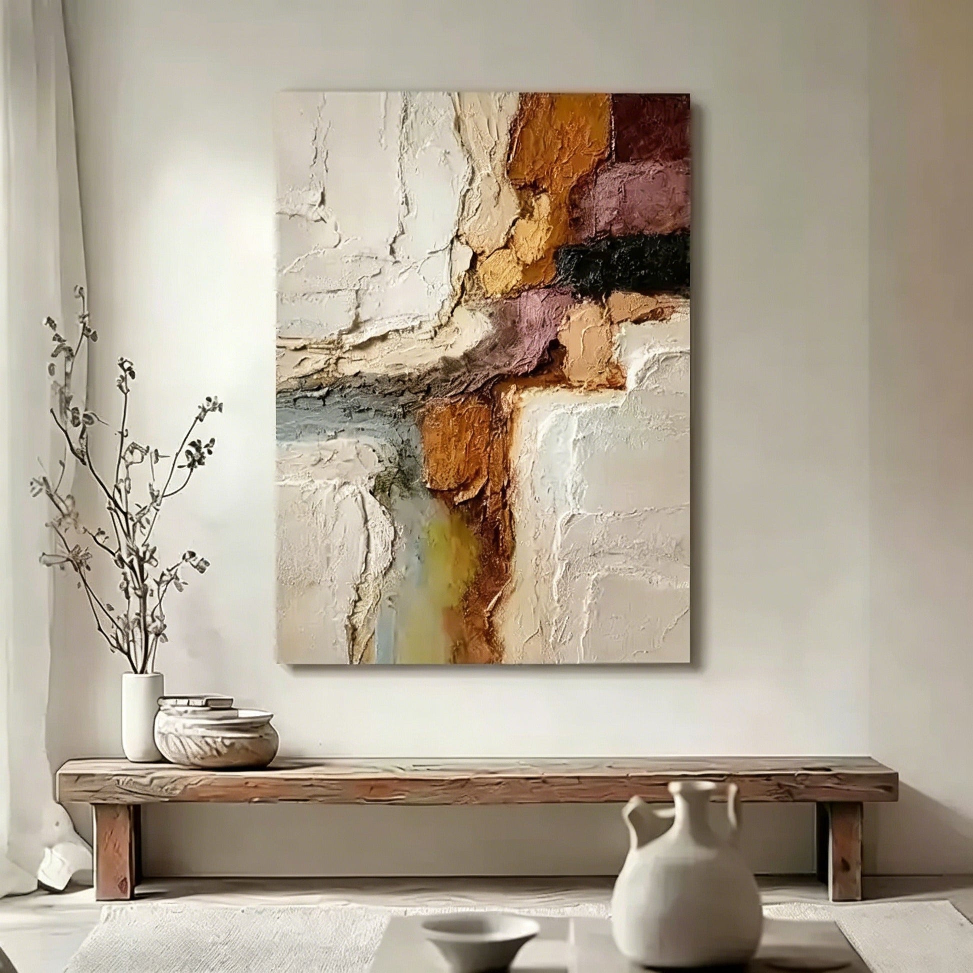 Hand-painted abstractLarge Wall Art - Hand-Painted Abstract Oil Painting for Modern Living Rooms oil painting mid-century framed wall art with textured surface for living room decor