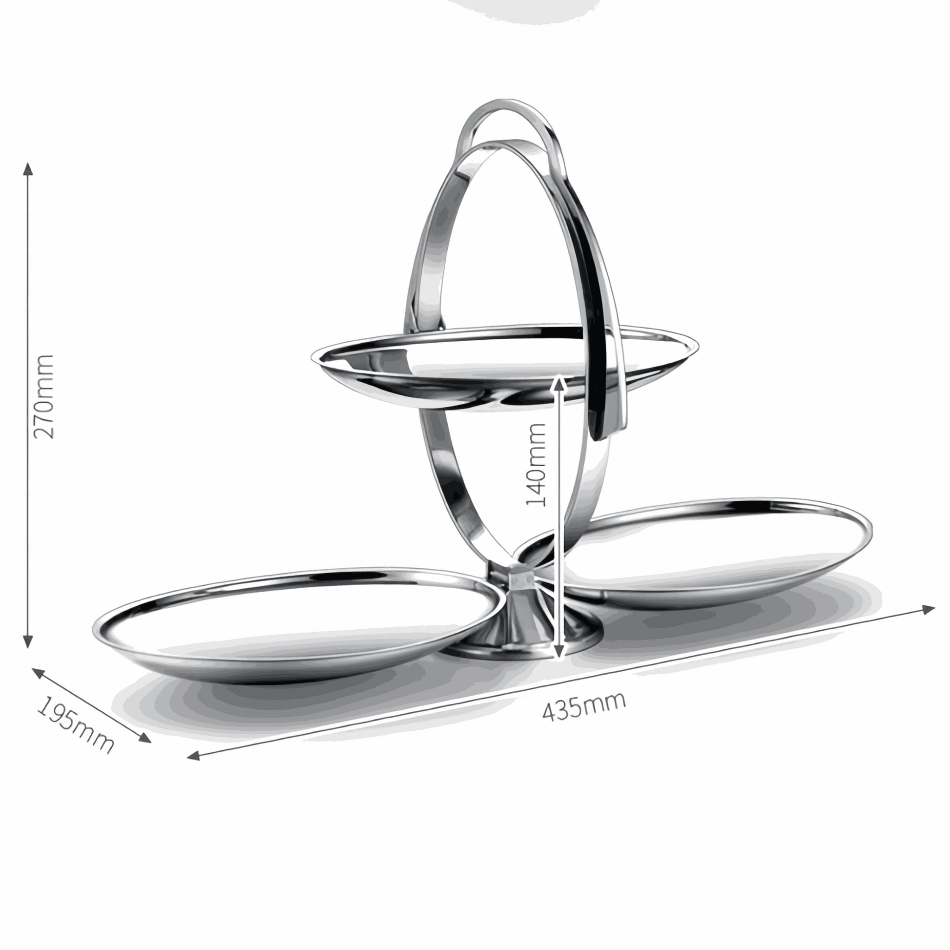 Foldable 3-tier stainless steel fruit platter with modern mirror finish and sturdy base for versatile home use
