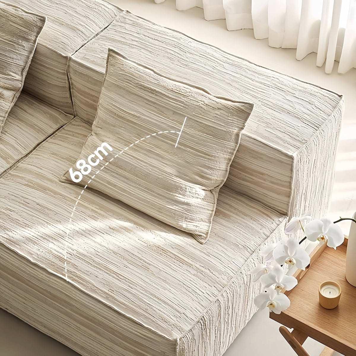 Chenille fabric modular straight sofa with washable double-sided covers in modern living room setting