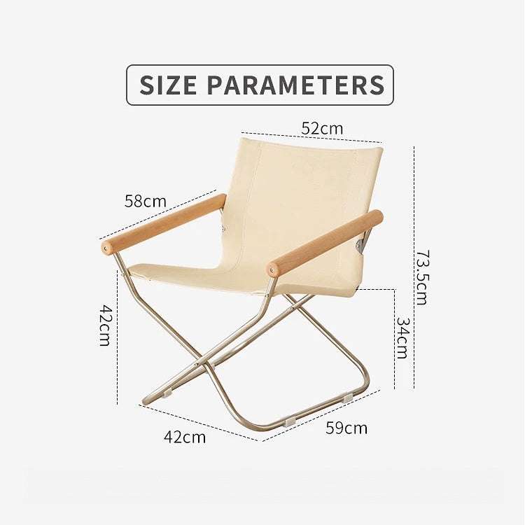 Foldable leisure recliner chair with breathable Oxford canvas, beech wood armrests, and adjustable stainless steel frame for outdoor use