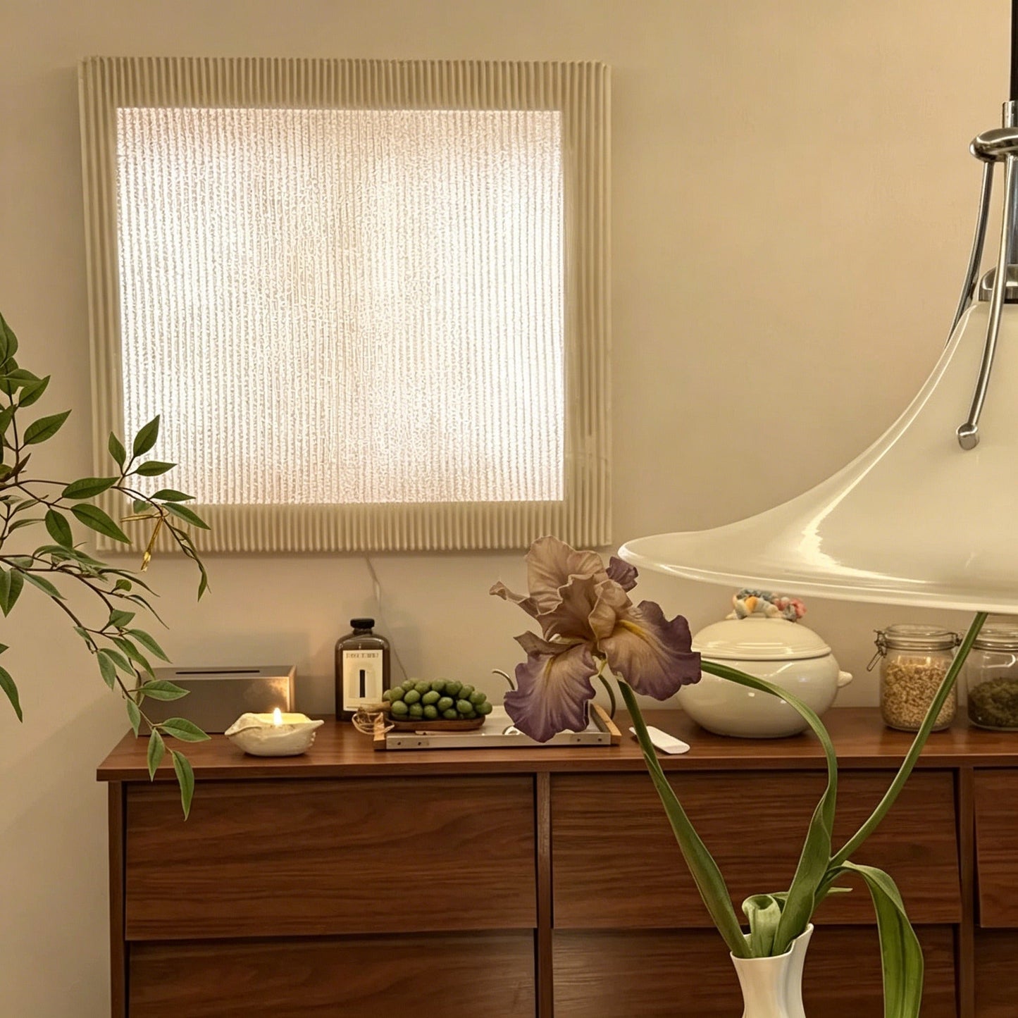 Nordic modern minimalist square wall sconce with stainless steel mesh and warm ambient LED lighting