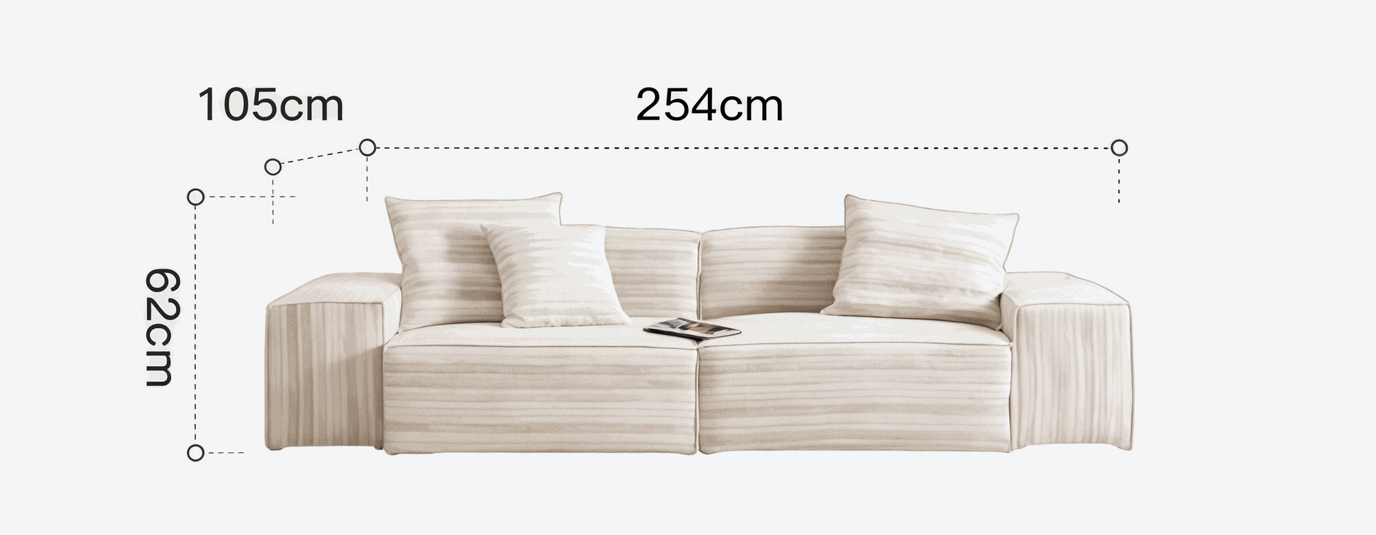 Chenille fabric modular straight sofa with double-sided washable covers in a minimalist living room setting