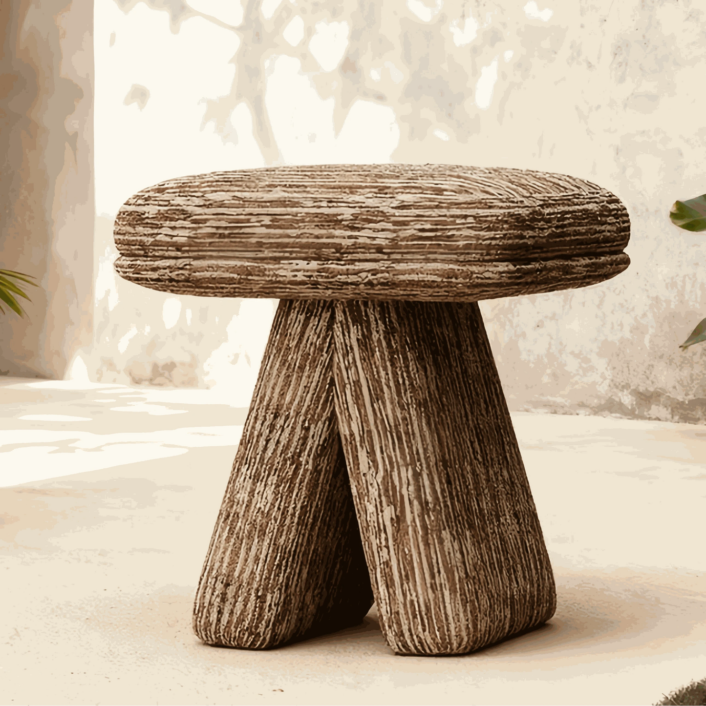 Nordic designer accent stool with textured fabric and three-leg design for living room and bedroom