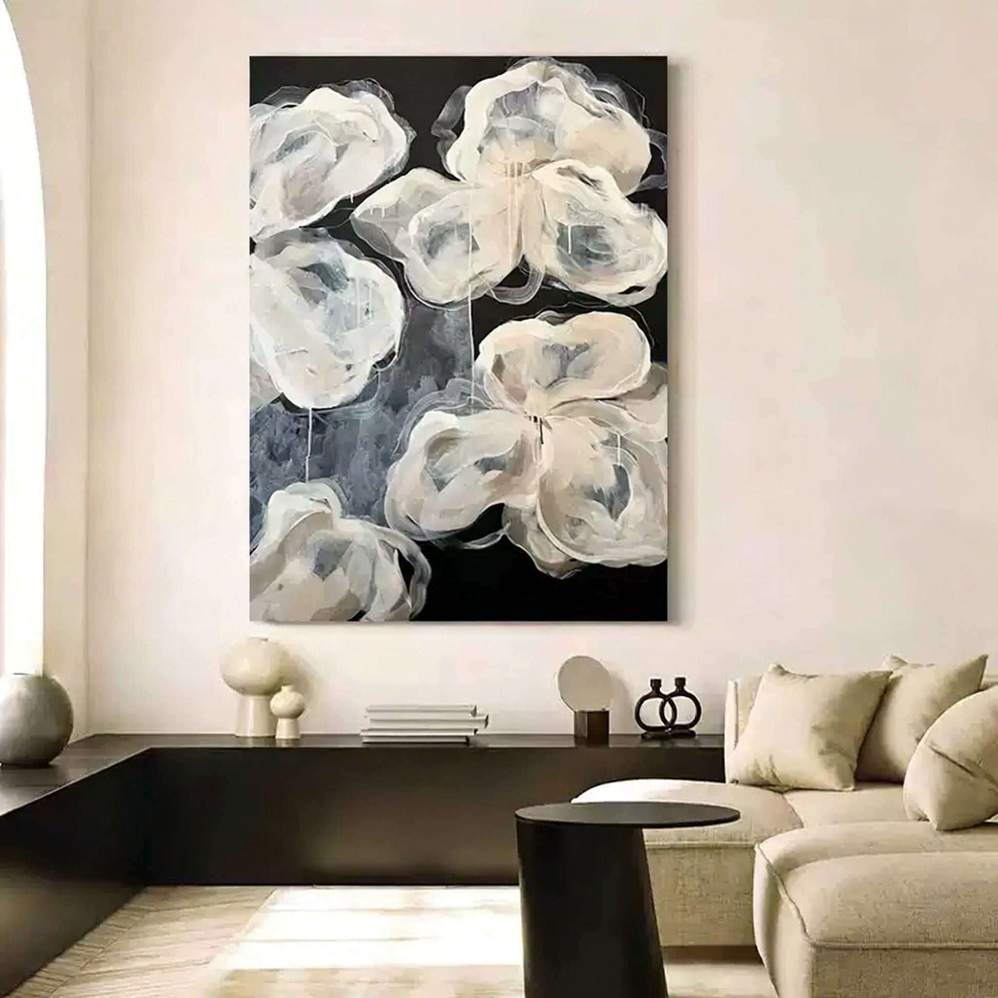 Hand-painted abstract oil painting titled Joy with unique brushstrokes and rich texture for modern living room decor
