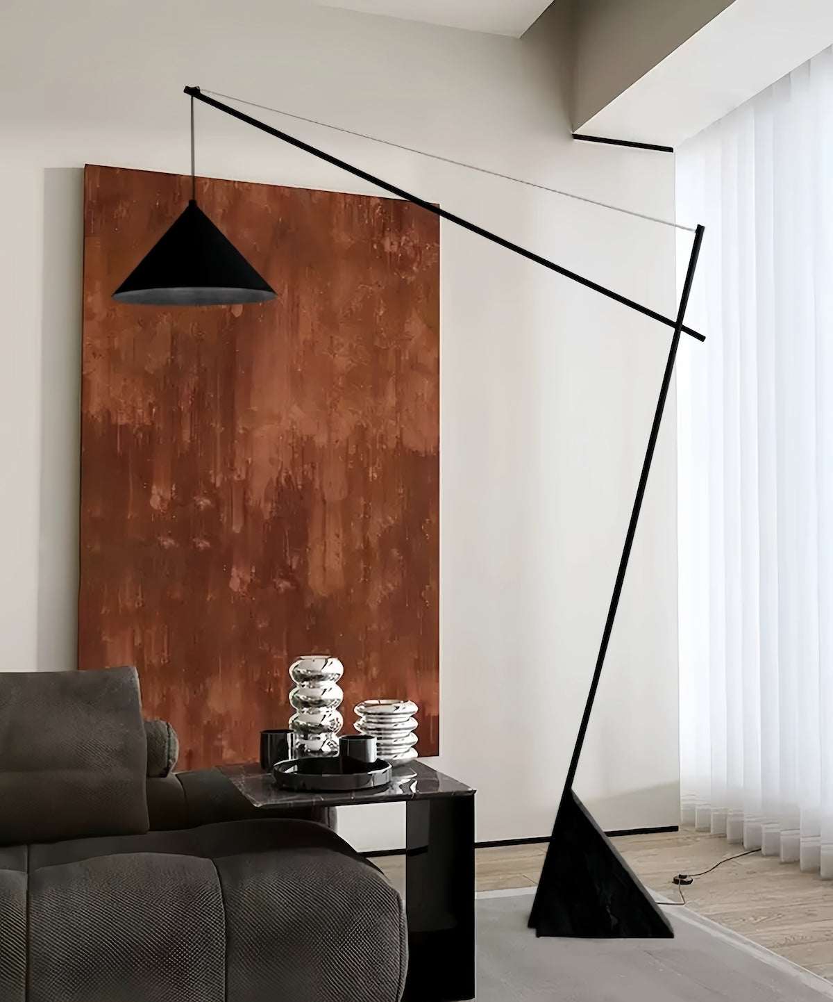 Minimalist Italian floor standing lamp with warm ambient LED light for modern living rooms and bedrooms