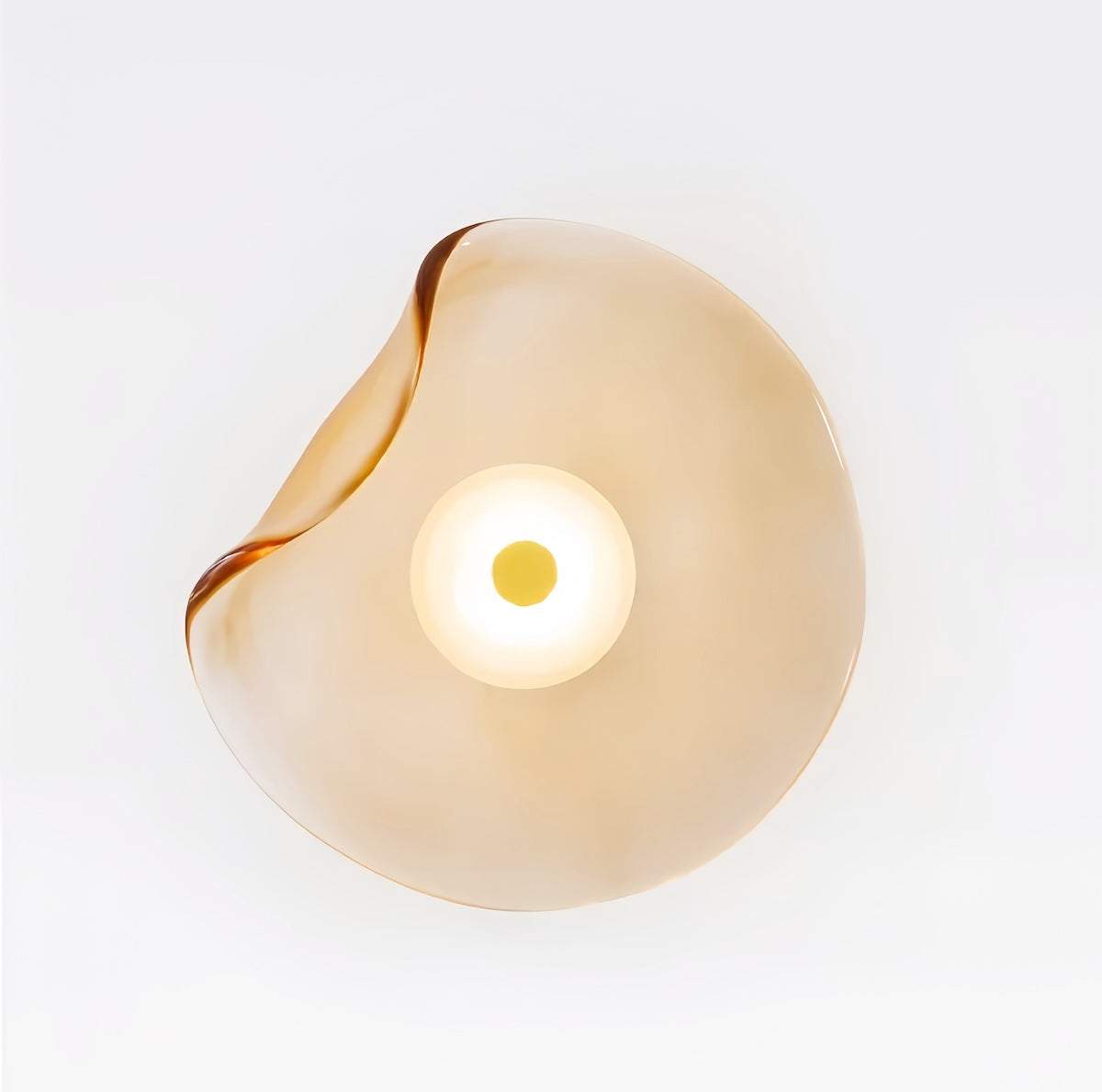 Round minimalist wall sconce with wrought iron frame and translucent glass shade for warm LED ambient lighting