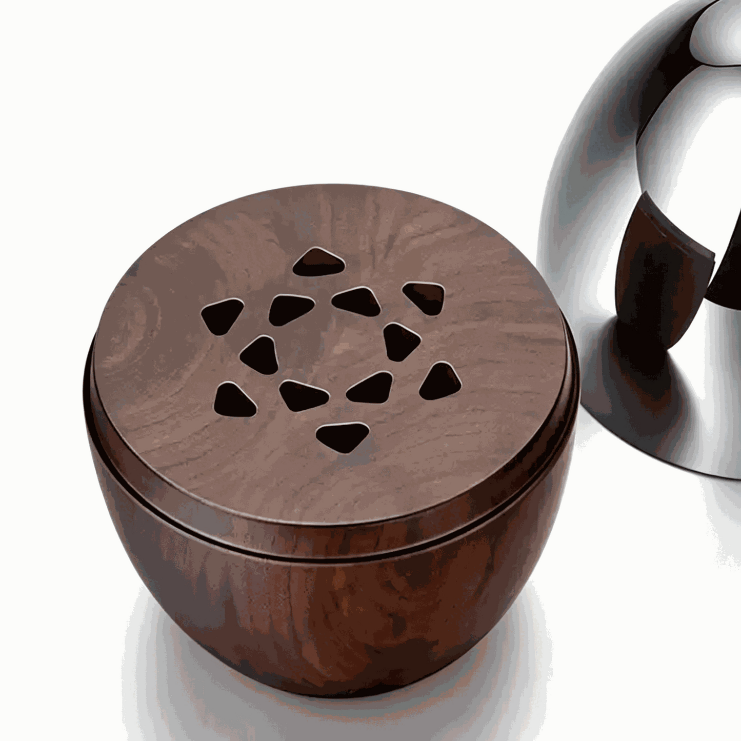 Light luxury tableware storage box with walnut base and stainless steel utensils including coffee spoons and dessert forks.