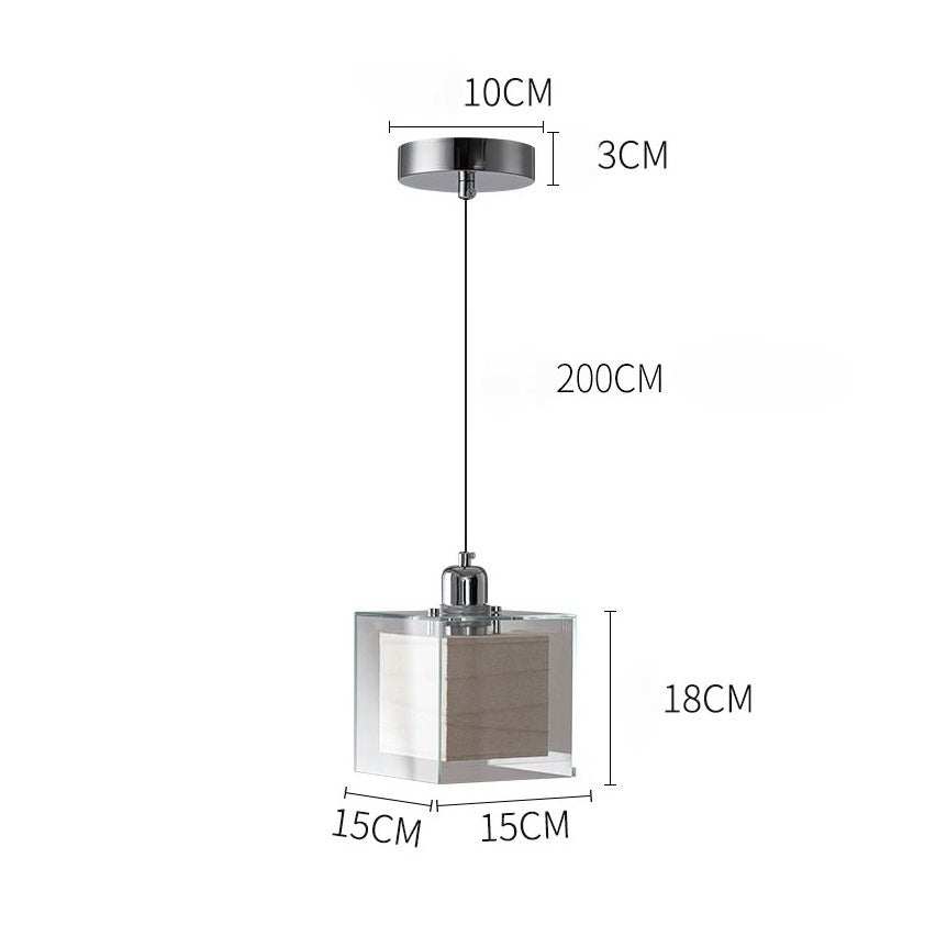 Minimalist square rice paper pendant light with chrome frame, adjustable cord, warm ambient glow for bedroom bedside or study