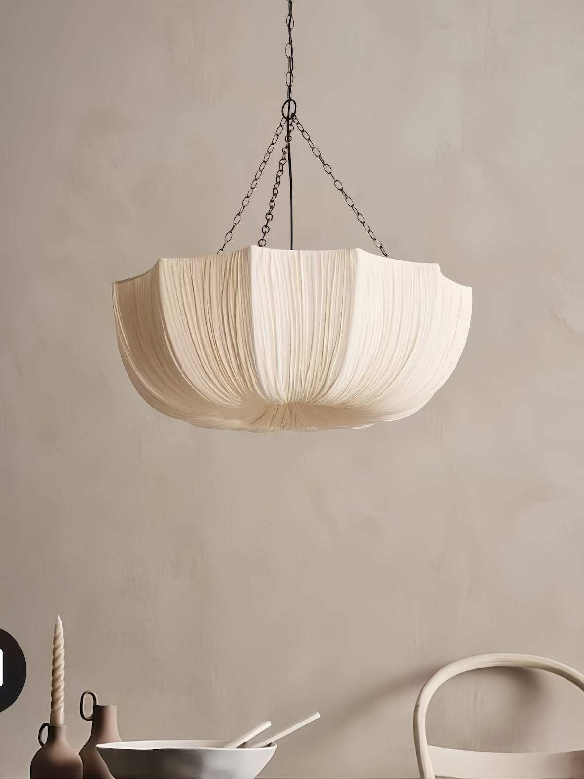 Vintage fabric pendant light with eco-friendly linen shade for warm ambient lighting in living and dining spaces