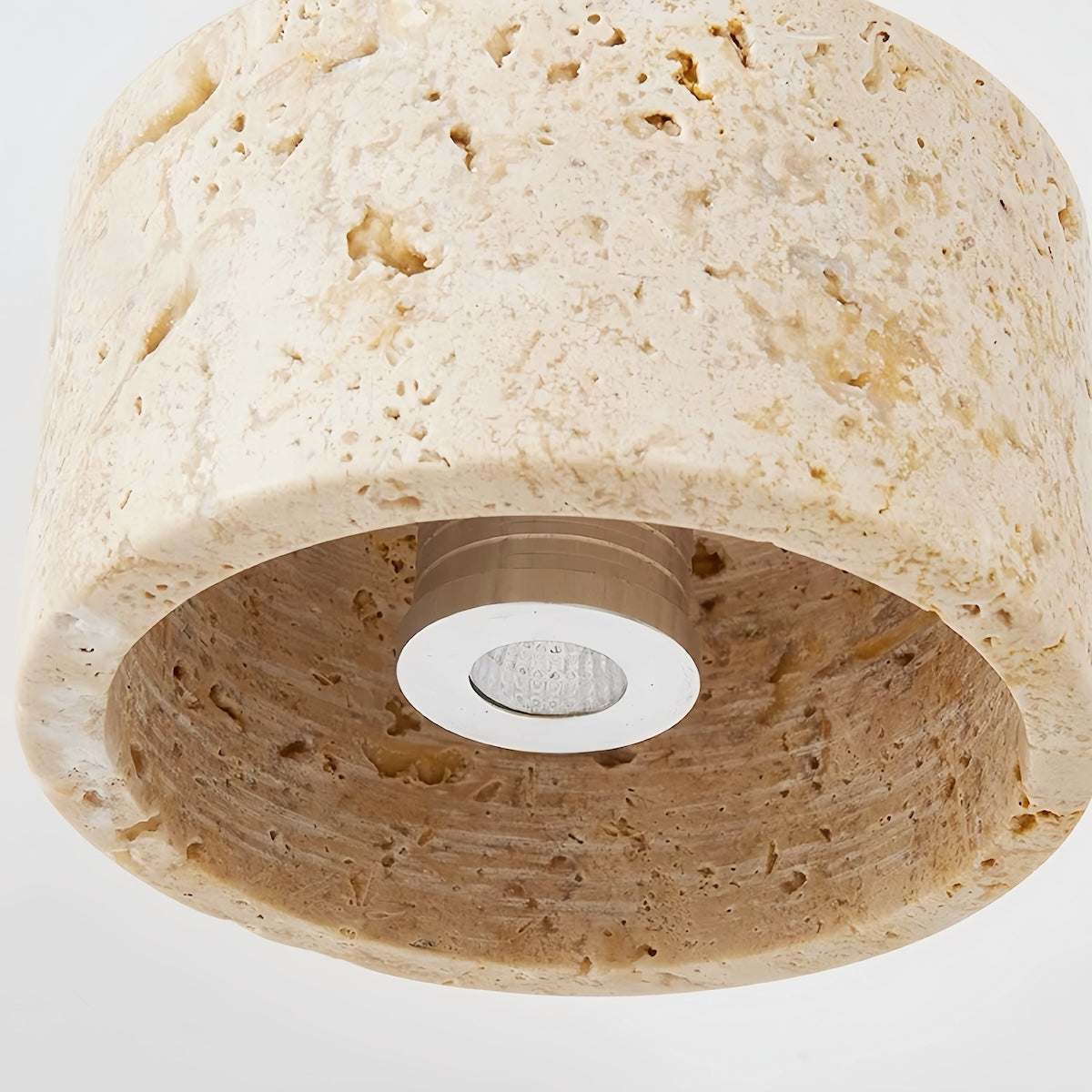 Mid-century cream adjustable mini pendant light with wood and stone accents, fish-line shape, and high CRI LED for bedrooms and small spaces