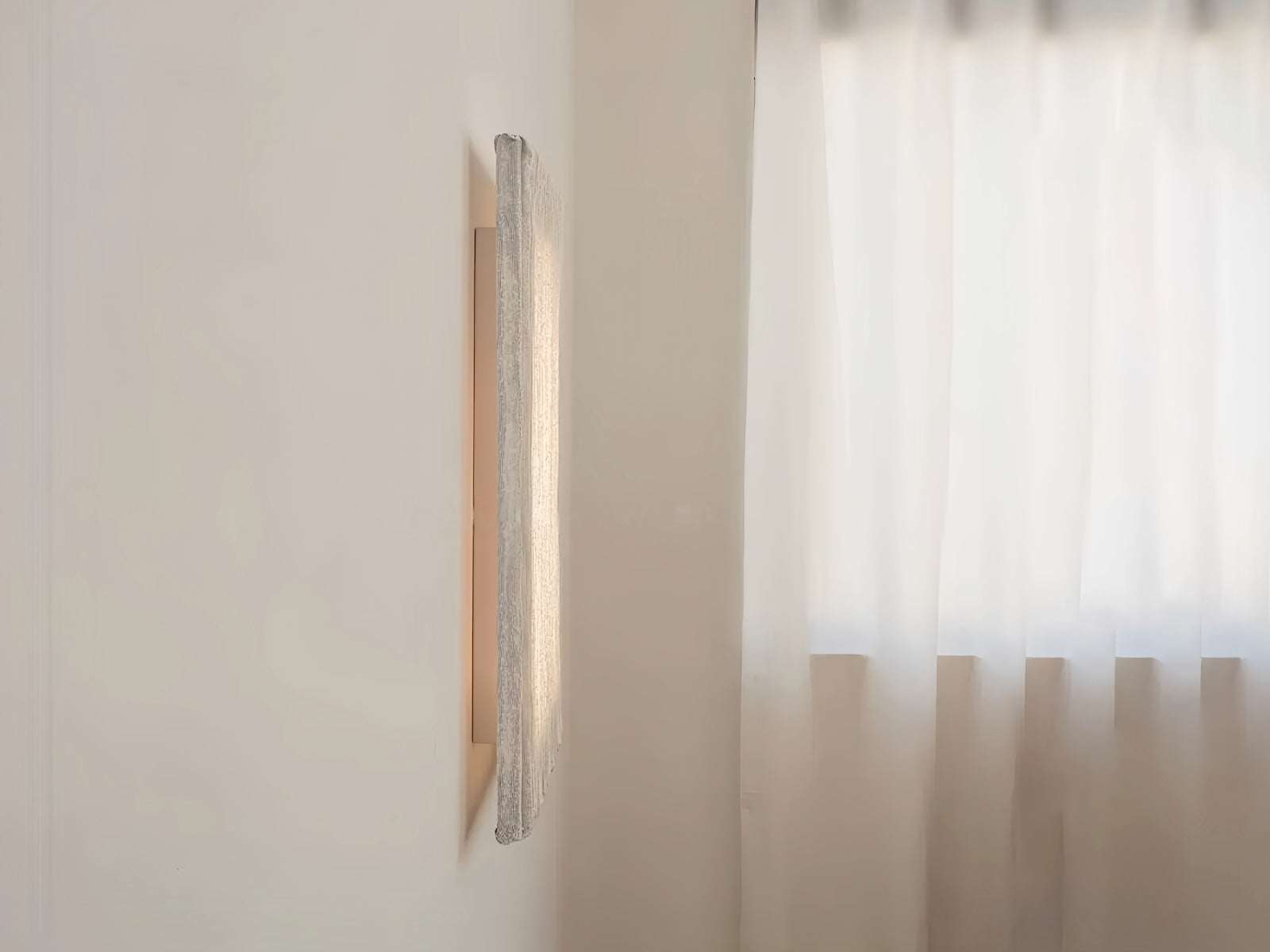 Nordic modern minimalist square wall sconce with textured stainless steel mesh and warm 3000K LED ambient lighting for living room and bedroom