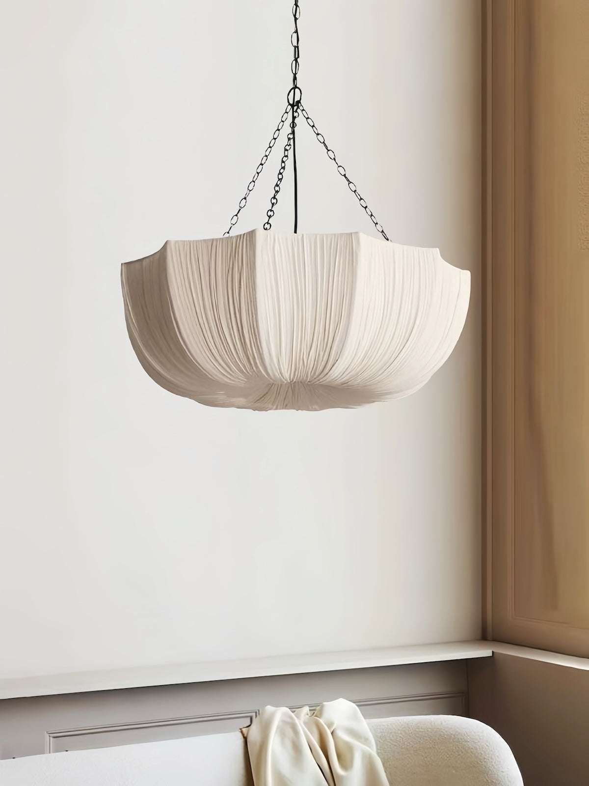 French vintage fabric pendant light with eco-friendly linen shade for warm ambient lighting in living and dining spaces