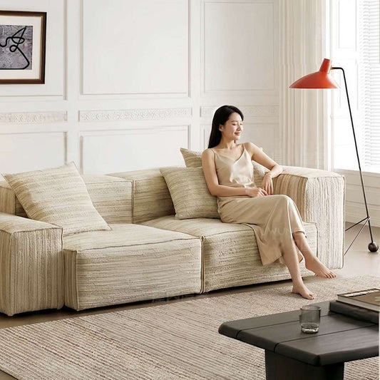 Chenille fabric modular straight sectional sofa with double-sided washable covers in living room