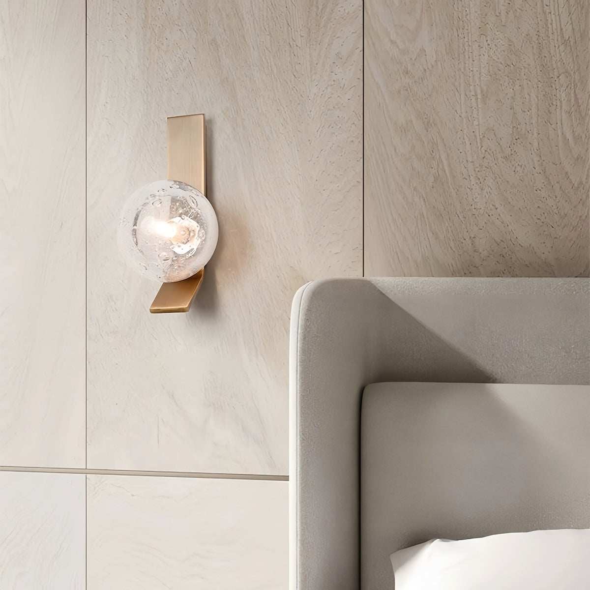 Italian luxury wall lamp with vintage bubble glass and warm LED lighting for living room ambiance