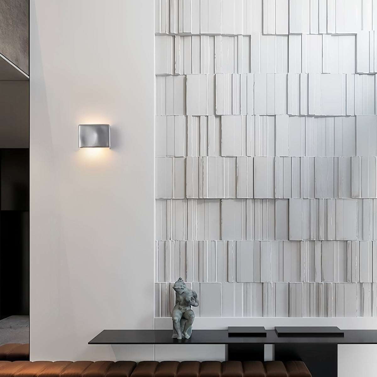 Scape Wall Light minimalist outdoor sand-cast brass waterproof sconce with warm neutral light options on modern textured white wall