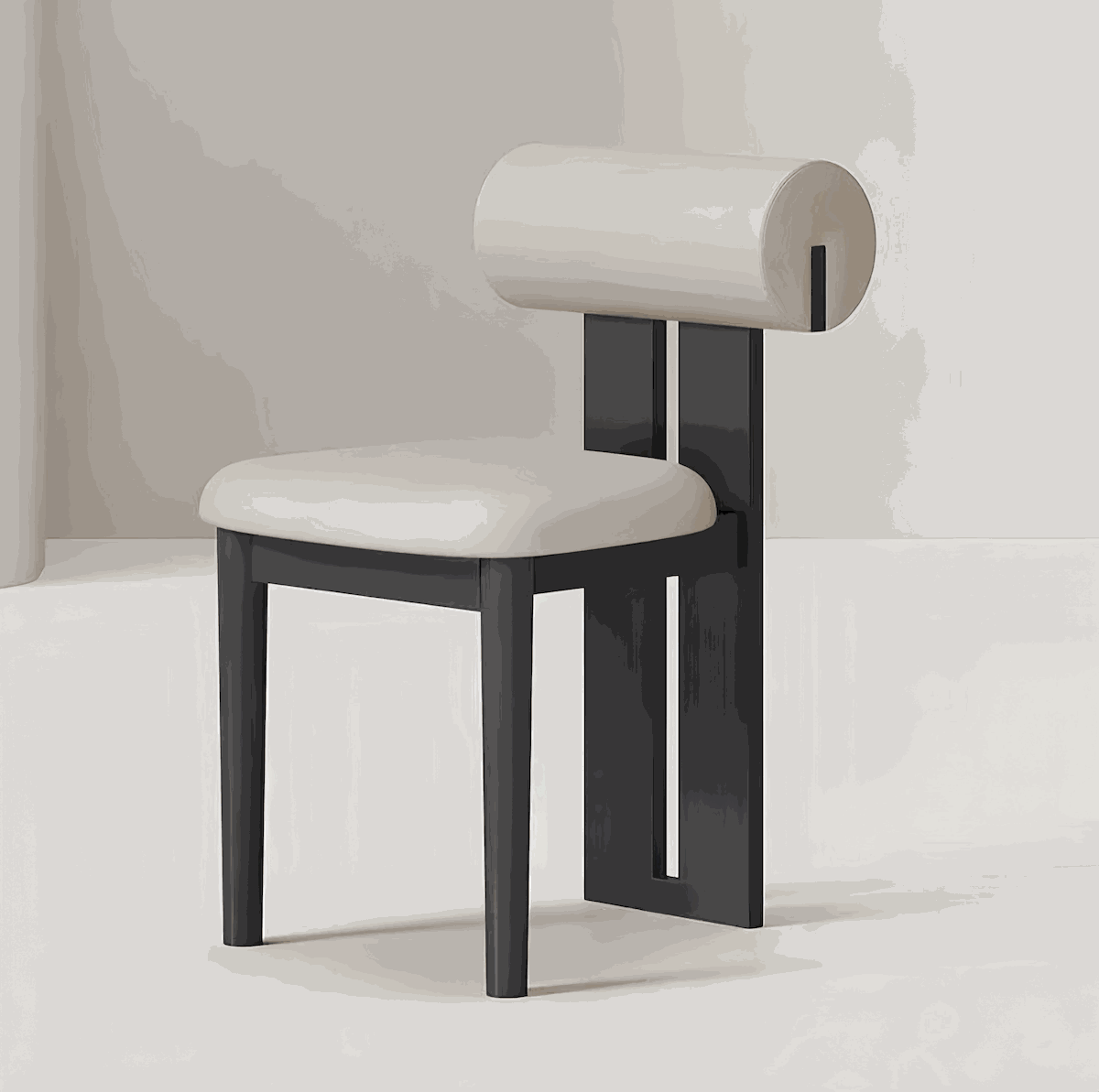 Elegant Nordic dining chair with black frame and white cushioned seat and backrest