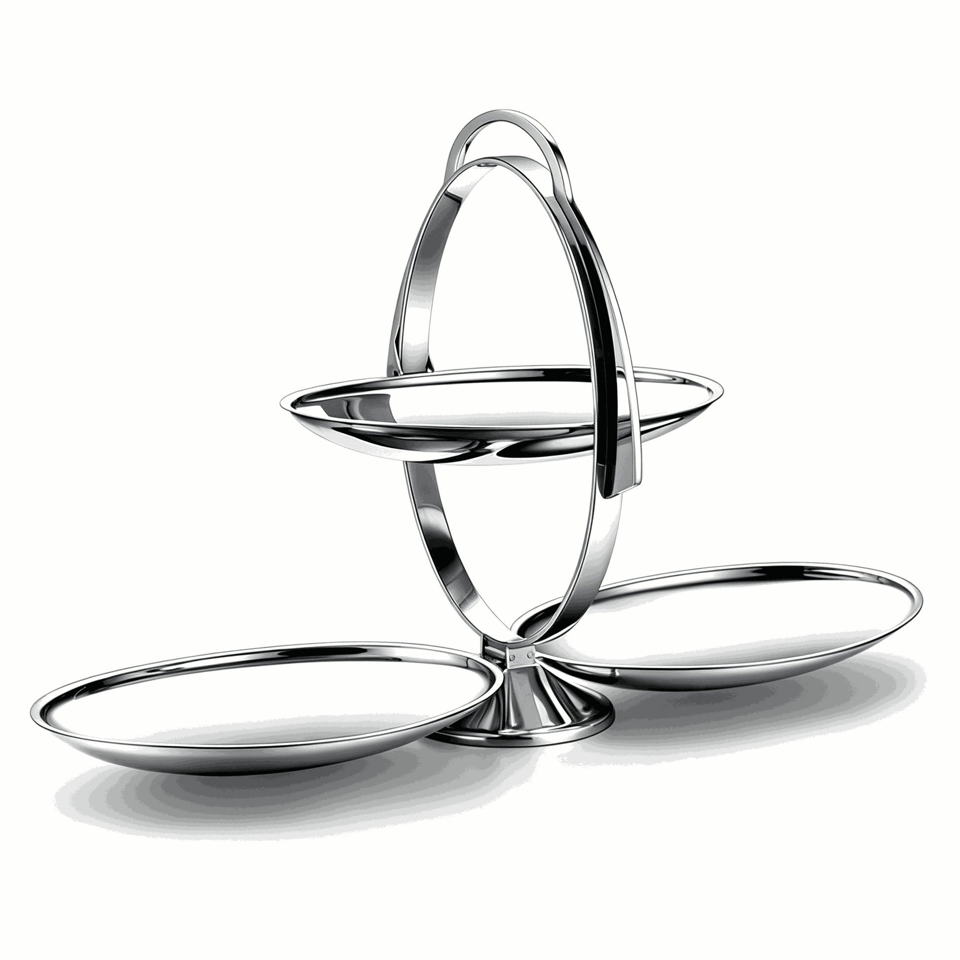 Foldable 3-tier stainless steel serving tray with polished mirror finish for fruits and snacks