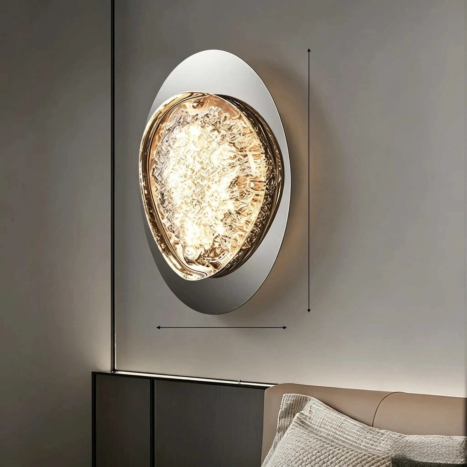 Italian Luxury Book Form Wall Lamp with irregular pebble textured acrylic shade and soft LED light