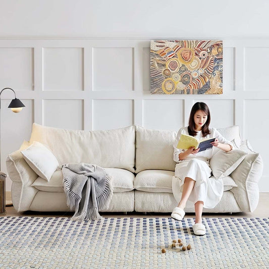 French retro cream fabric sofa with down filling and removable cover in straight design