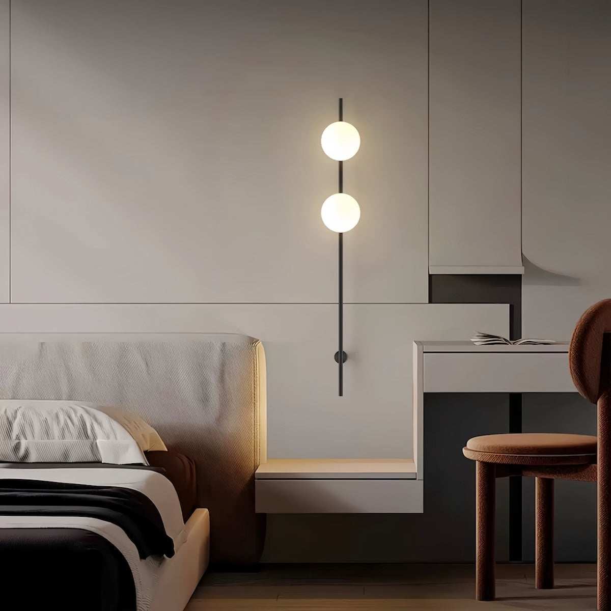 Minimalist cream-style wall brass lamp with glass shade and LED tricolor light for bedroom and living room