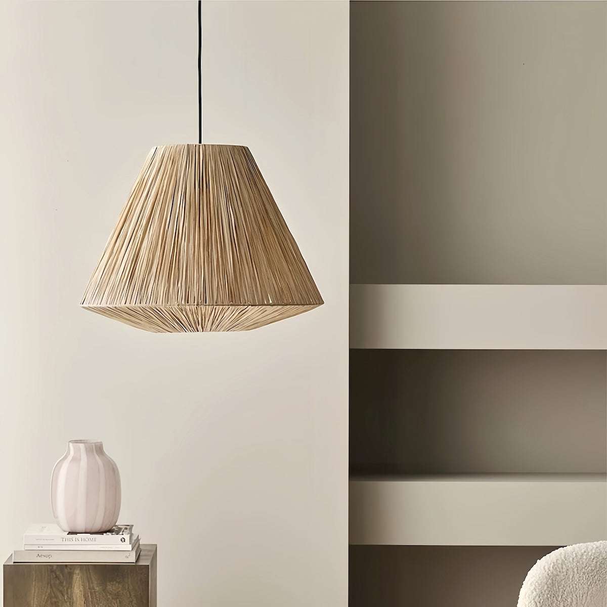 Handwoven rattan pendant light with warm ambient glow for bedroom and dining spaces