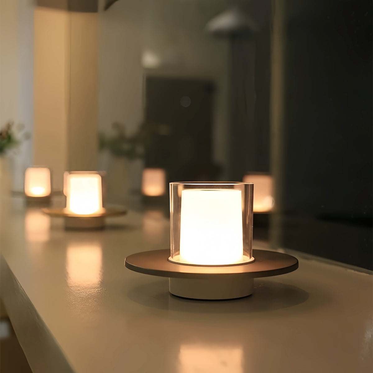 Rechargeable ambience night lamp with warm LED glow for dining and outdoor use
