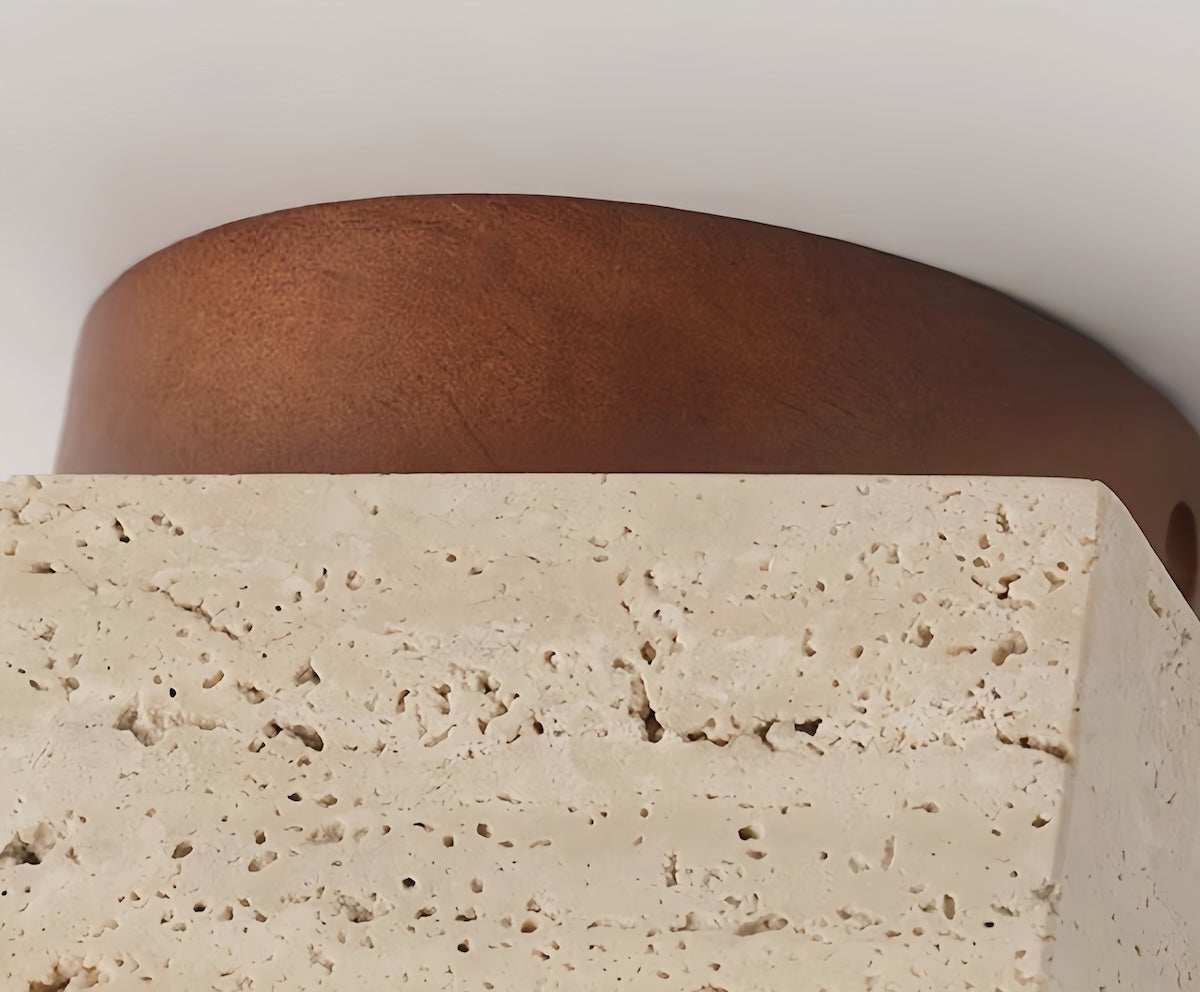 Yellow travertine marble ceiling lamp with walnut wood finish for corridor and balcony lighting