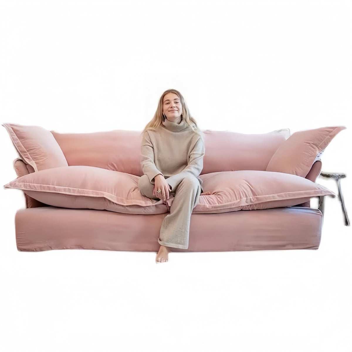 Modern 2-seater cloud sofa with washable fabric and down filling, perfect for small spaces.