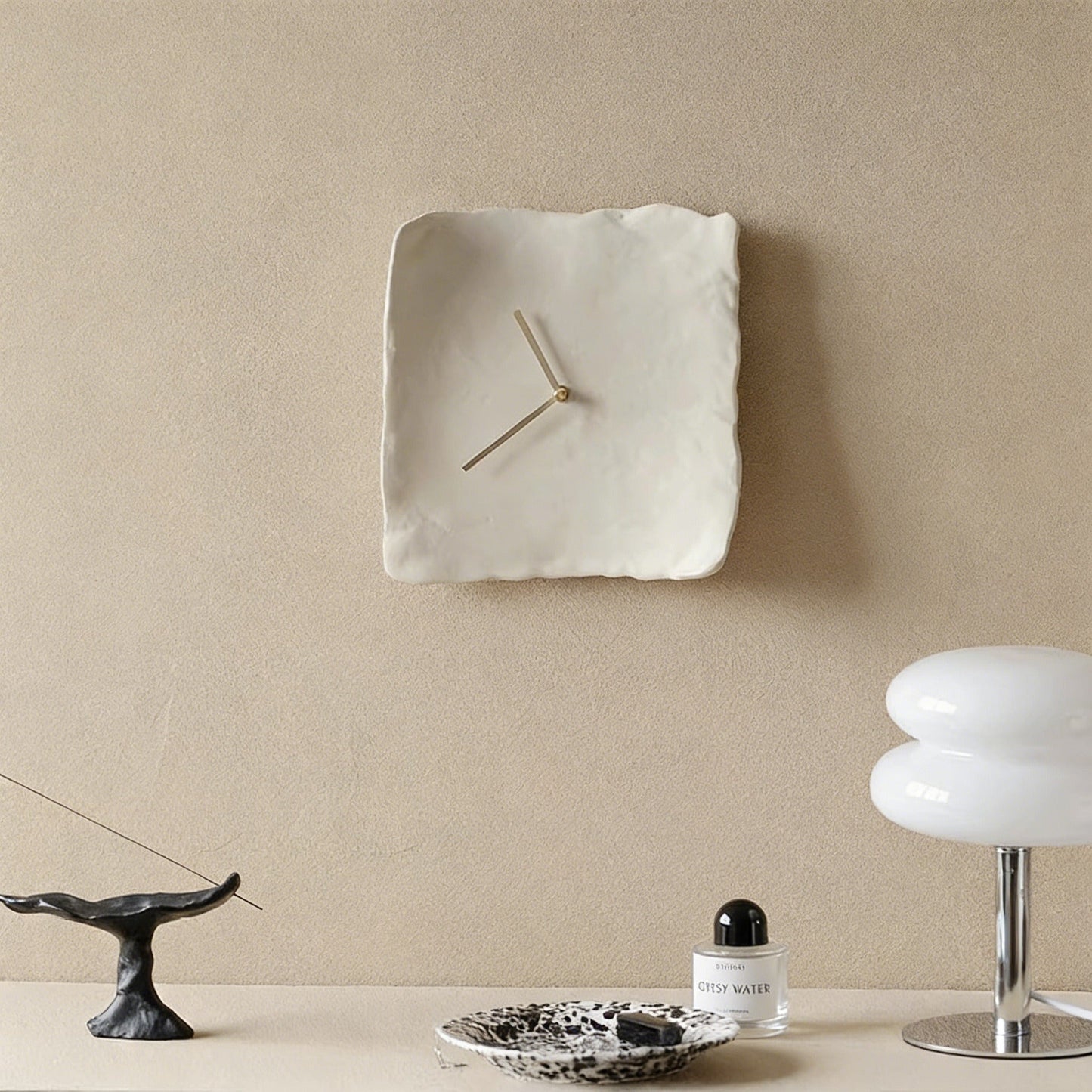Vintage pleated wall clock with resin mirror surface and minimalist Nordic wabi-sabi design