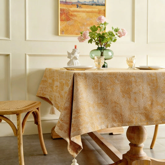 Nordic light luxury cotton linen jacquard tablecloth with tassels for dining and coffee tables
