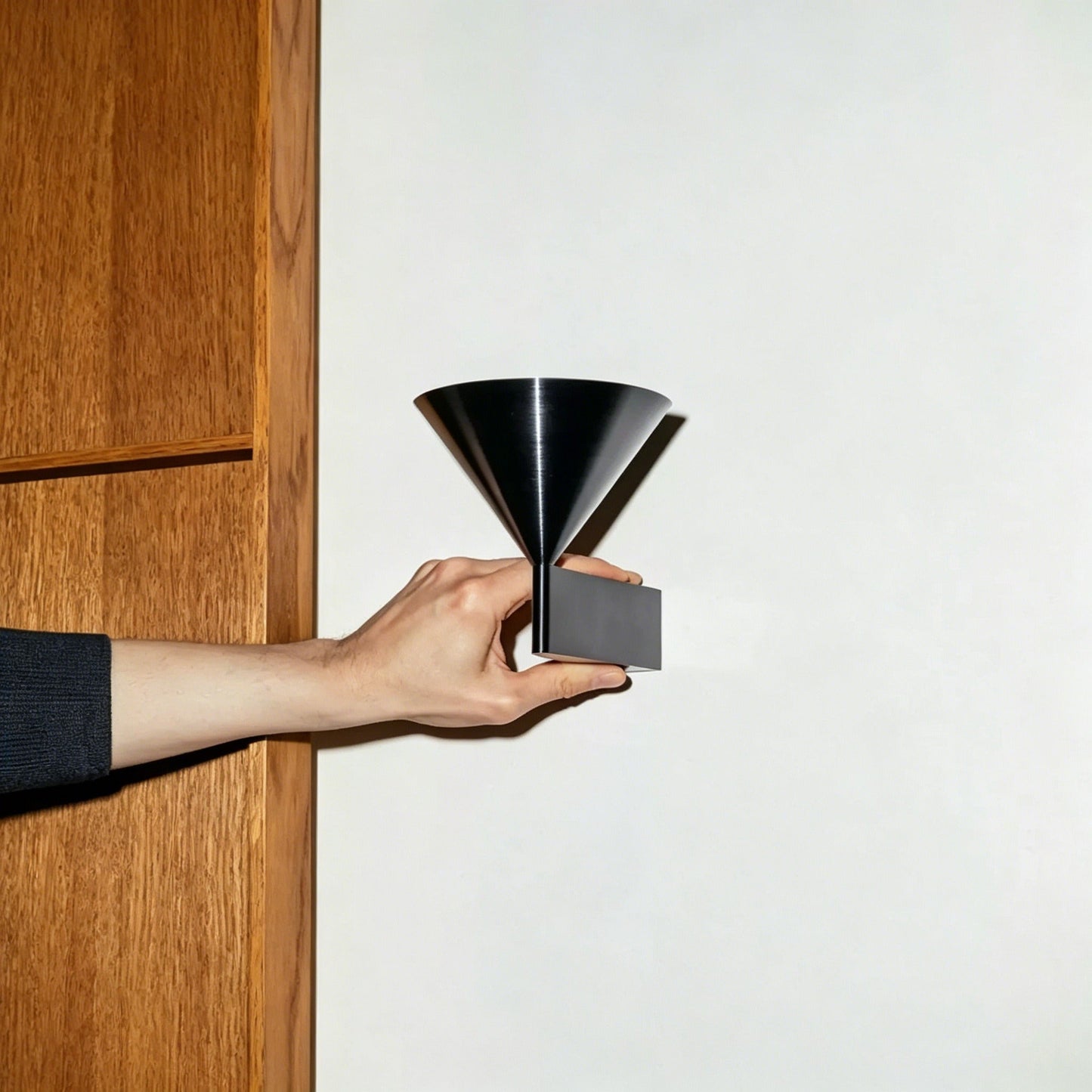 Italian Minimalist Modern Wall Sconce with conical aluminum shade and warm 3000K LED light in silver gray finish