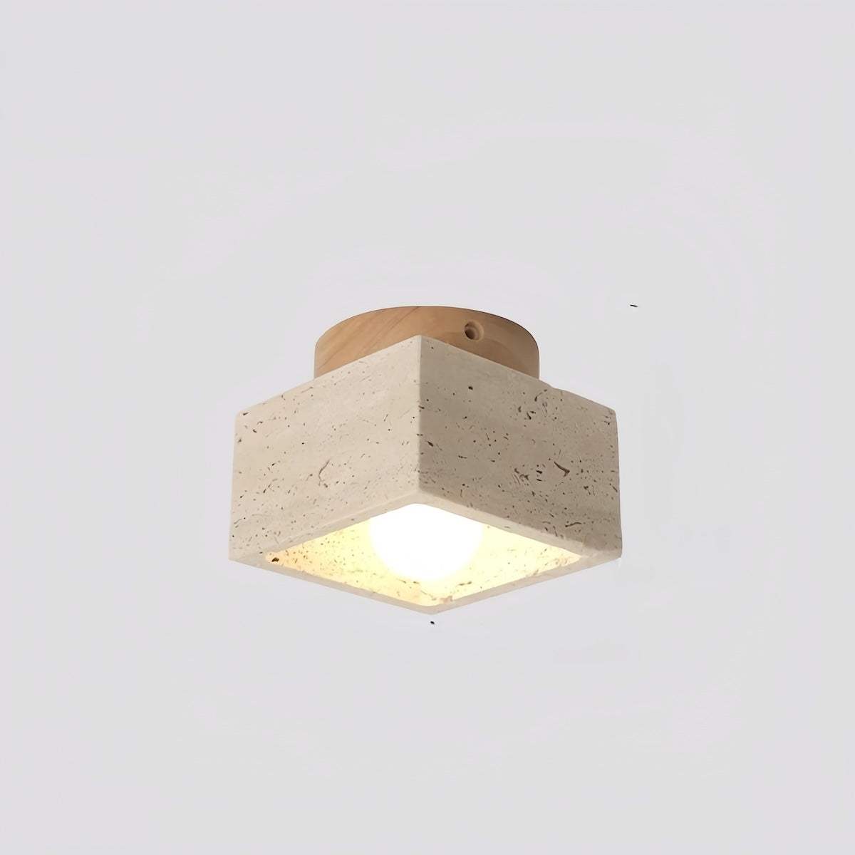 Yellow travertine marble ceiling lamp with walnut wood finish for hallway and balcony lighting