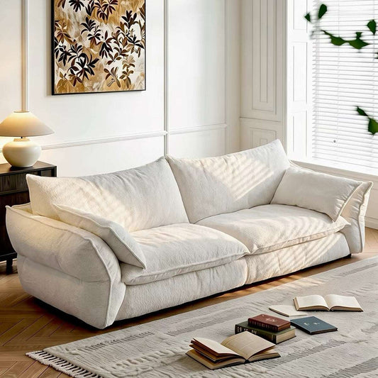 Fabric Sofa - Retro Cream Down-Filled Straight Sofa for Living Room