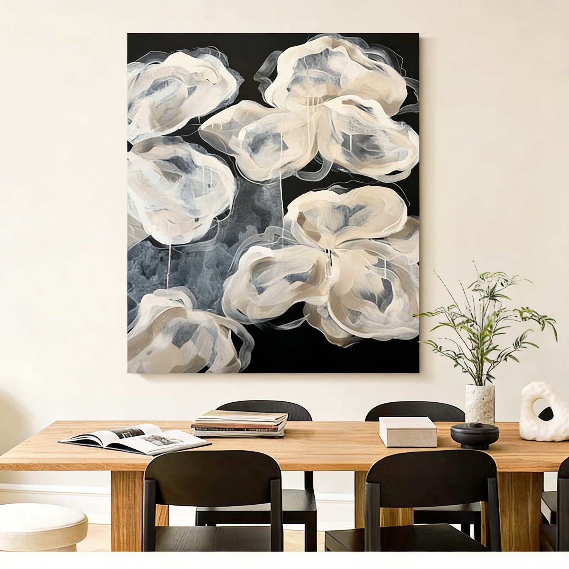 Hand-painted abstract oil painting titled Joy with rich textures and unique brushstrokes for modern living room decor