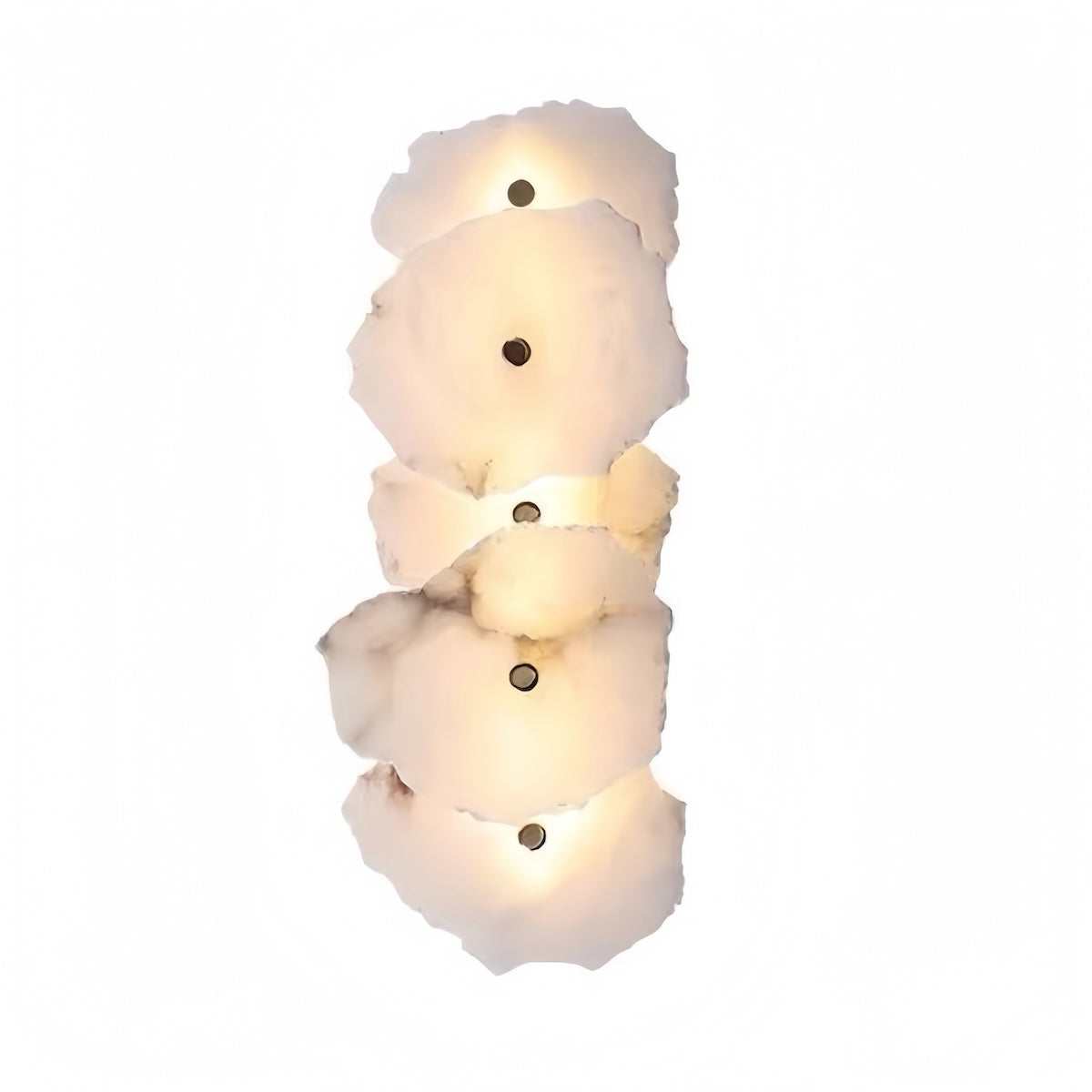 Modern marble wall light with solid brass and natural Spanish marble discs in customizable multi-head design, emitting warm white LED glow.