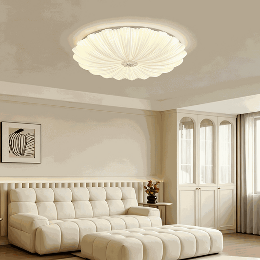 Cream French light luxury flush mount ceiling lamp in modern minimalist style for bedroom and study rooms
