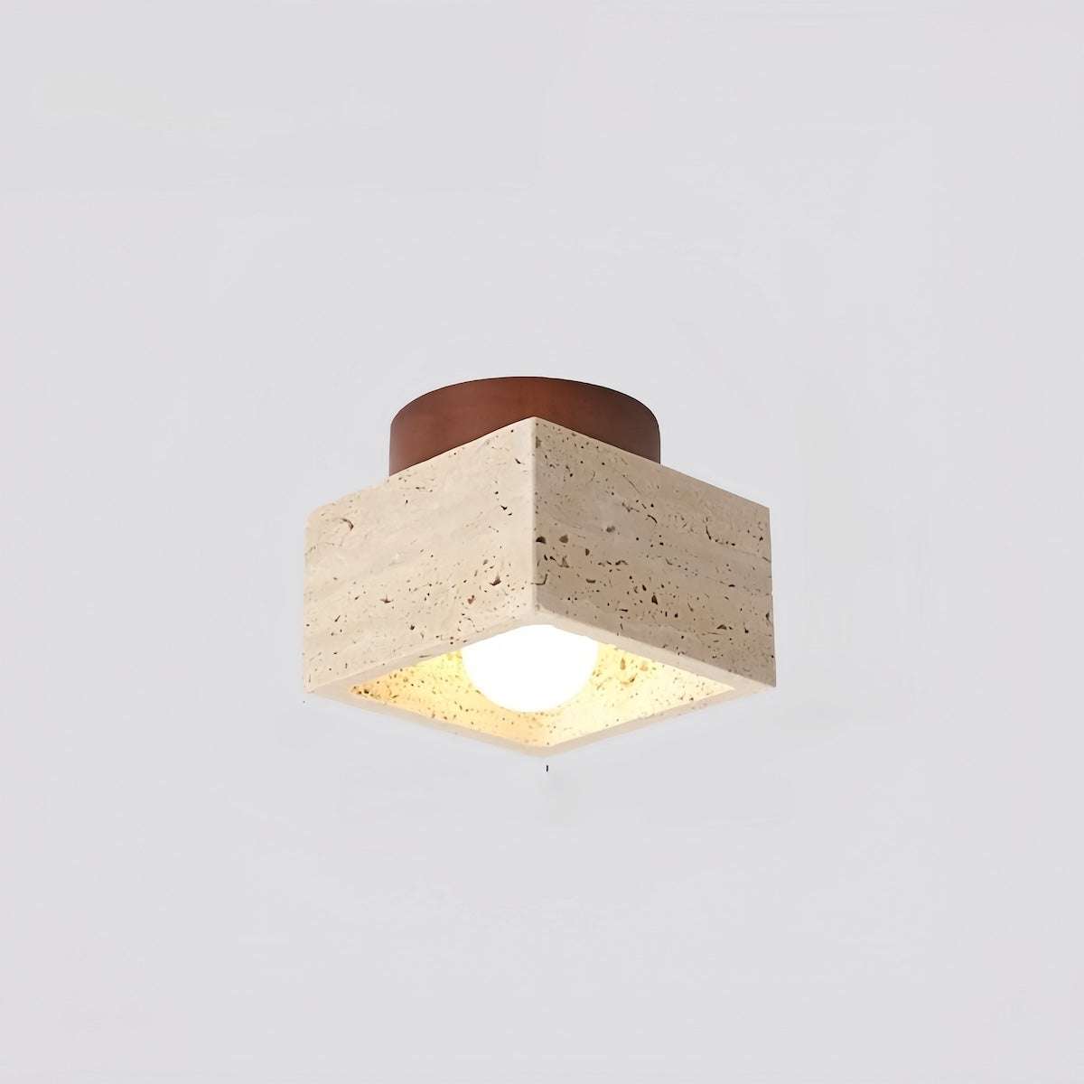 Yellow travertine marble ceiling lamp with walnut wood finish and LED light for hallway and balcony lighting