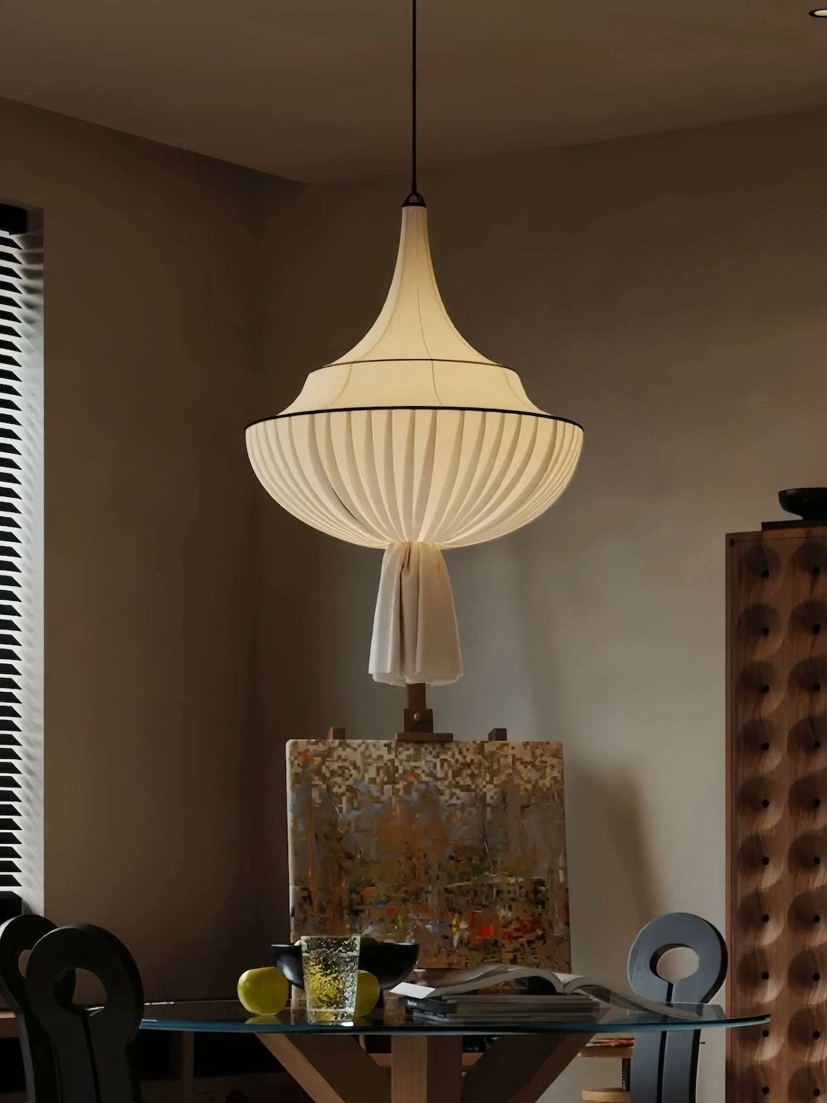 French Vintage Fabric Chandelier with fish-line pendant and warm LED light for modern Nordic home decor