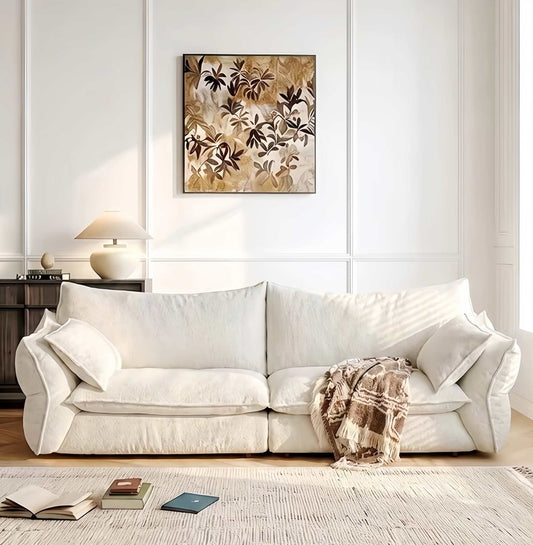 Fabric Sofa - Retro Cream Down-Filled Straight Sofa for Living Room