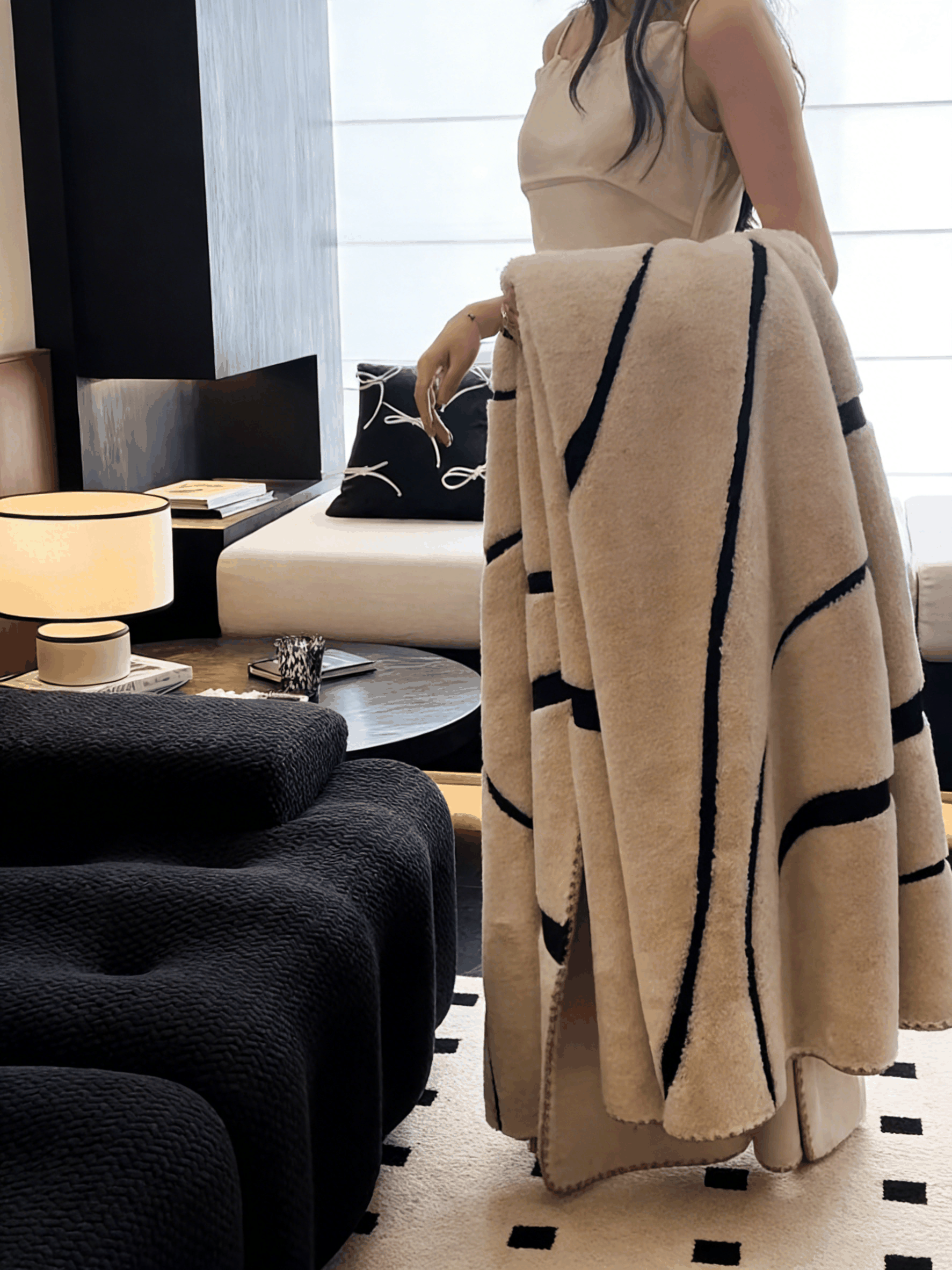 Soft jacquard rabbit fur throw blanket, reversible, plush polyester, perfect for office naps and air conditioner use