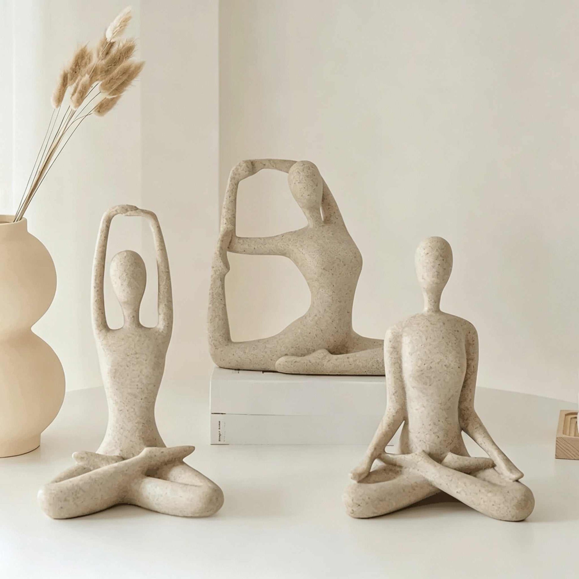 Abstract yoga figure desktop decor in minimalist Nordic style, artistic human silhouette ornament for home and office ambiance.