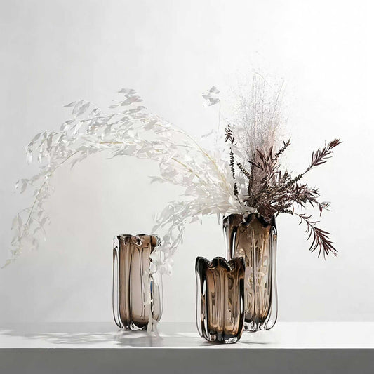 Modern light luxury crystal glass vase with geometric patterns and cylindrical shape for elegant floral decor