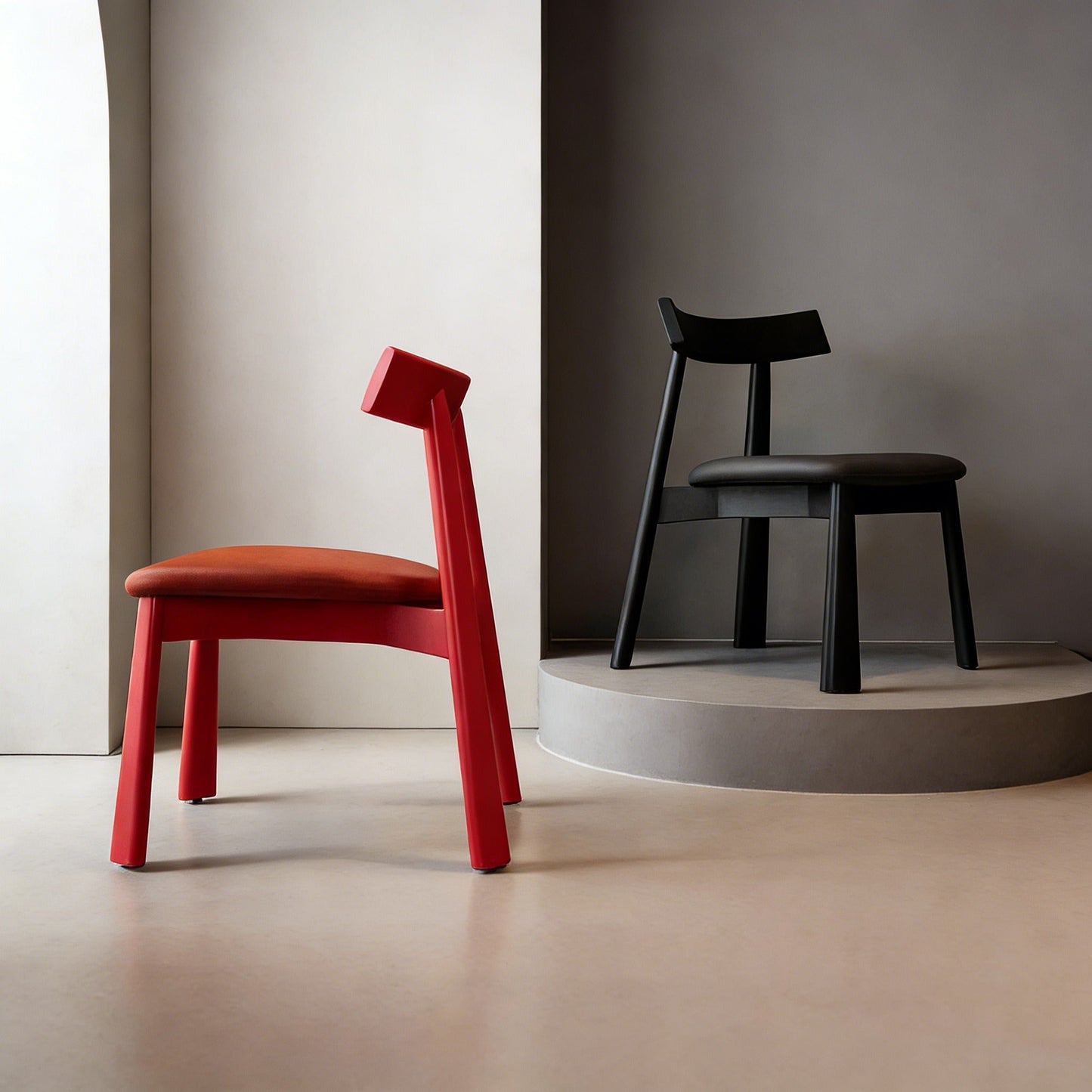 Modern minimalist solid wood oar backrest dining chair with leather upholstery and padded seat