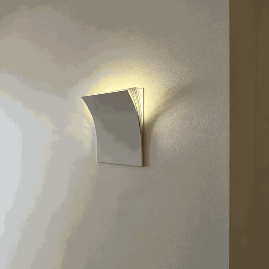 Minimalist book-shaped wall sconce with matte metal finish and warm 3000K LED light for living room and hallway decor